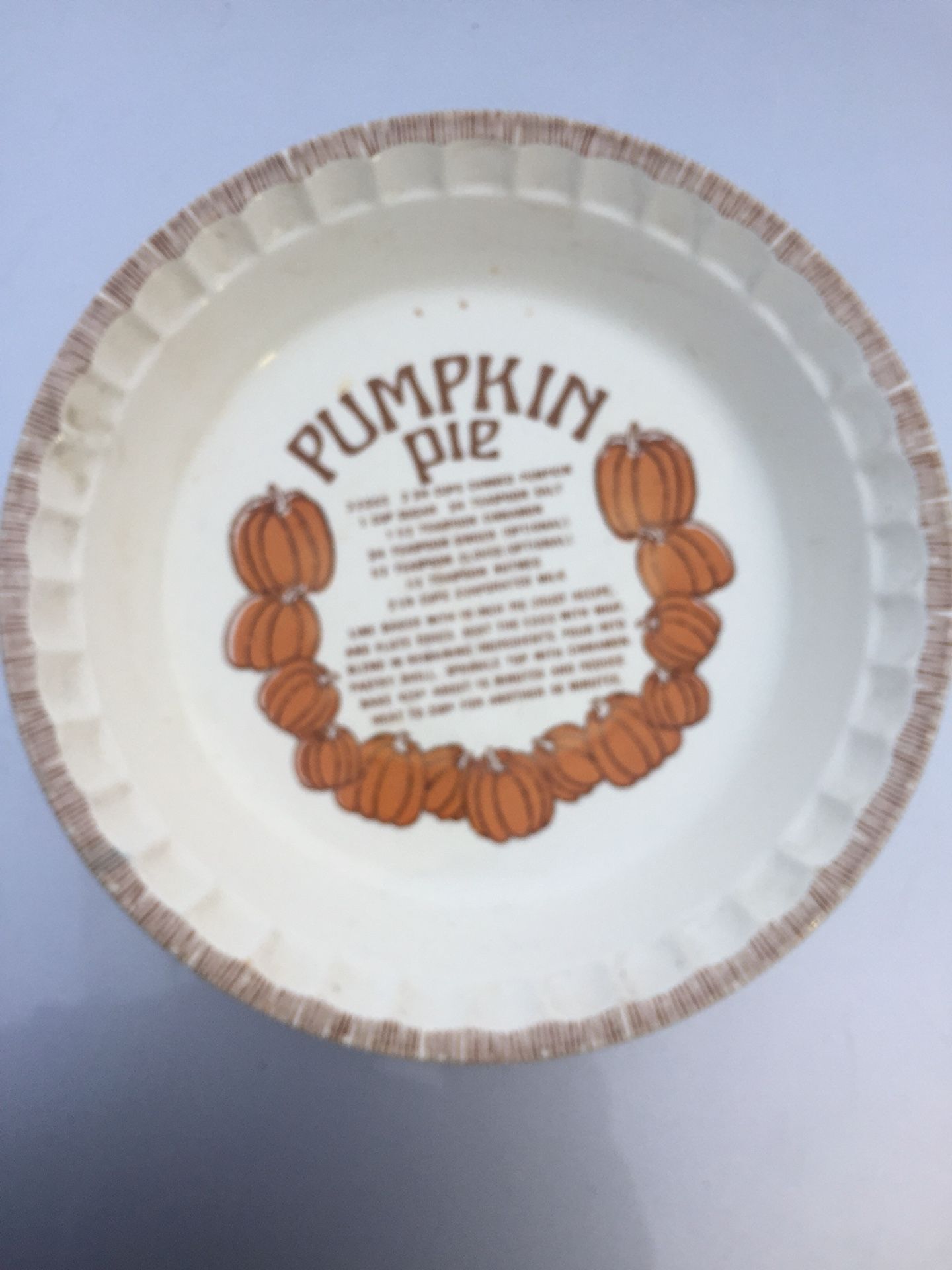 Antique Royal China Jeannette Pumpkin Pie Recipe Plate