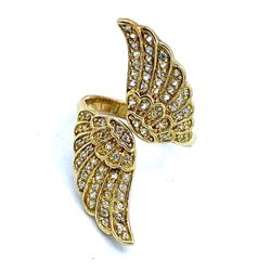 GSJ 925 SILVER Vintage Designer CZ Gold Vermeil Wings Ring - Sz 7