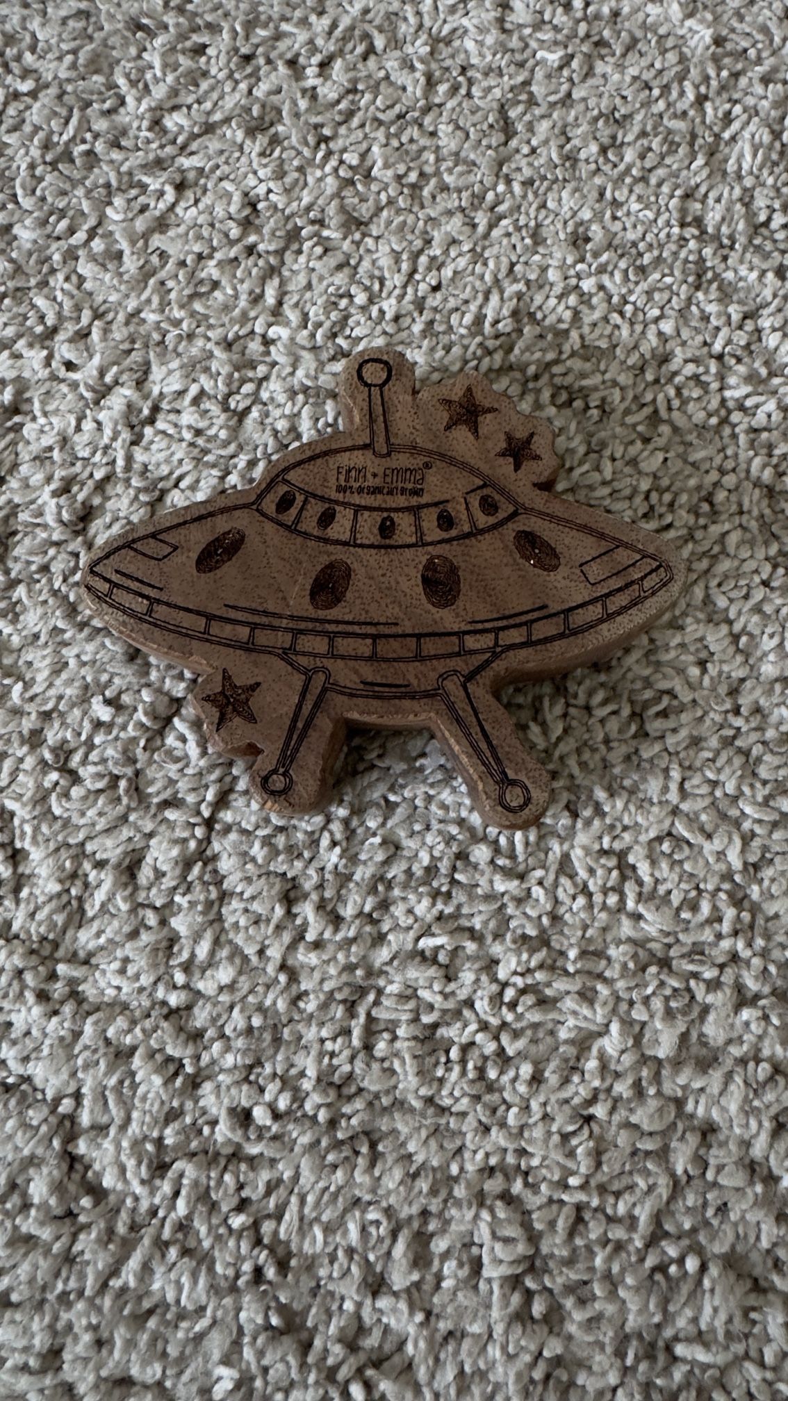 HTF! Finn + Emma // Organic Wooden Baby Teether UFO / Rattle