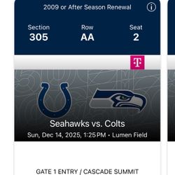 Seahawks Vs Colts Section 305 Row AA Seat 1&2 220 Each 