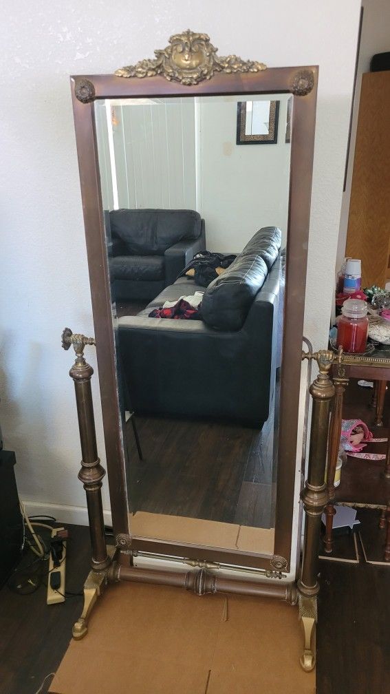 Cheval BRASS ANTIQUE free Standing Mirror