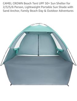 CAMEL CROWN Beach Tent UPF 50+ Sun Shelter for 2/3/5/6 Person, Lightweight Portable Sun Shade with Sand Anchor, Family Beach Day & Outdoor Adventures