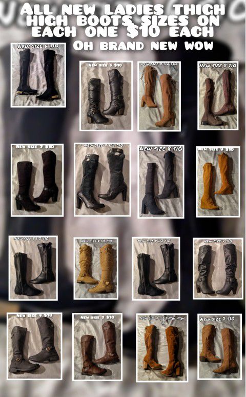 New Ladies Thigh-high Boots Sizes On Each One These Are All Thigh High