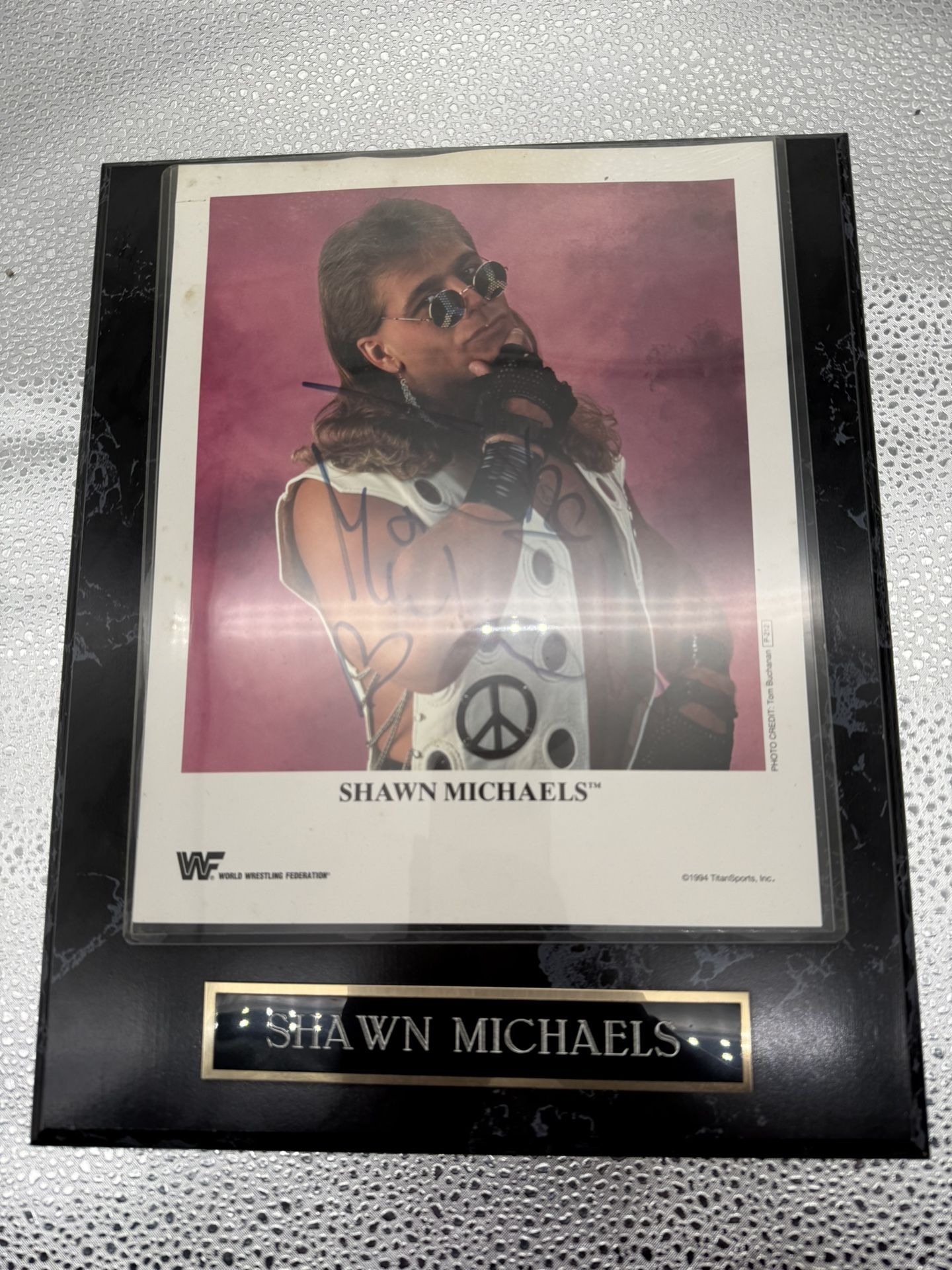 WWF SHAWN MICHAELS SIGNED 1994 8X10 P-212 PROMO PHOTO PLAQUE LINDA MCMAHON COA