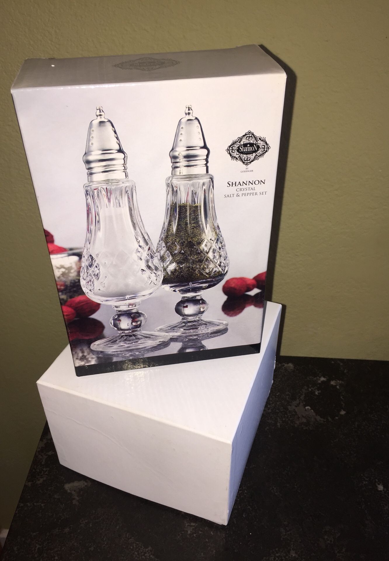 Shannon Crystal Salt & Pepper Set — brand new in the box