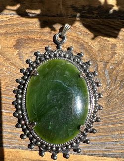 Authentic Jade Oval Pendent-Sterling Silver