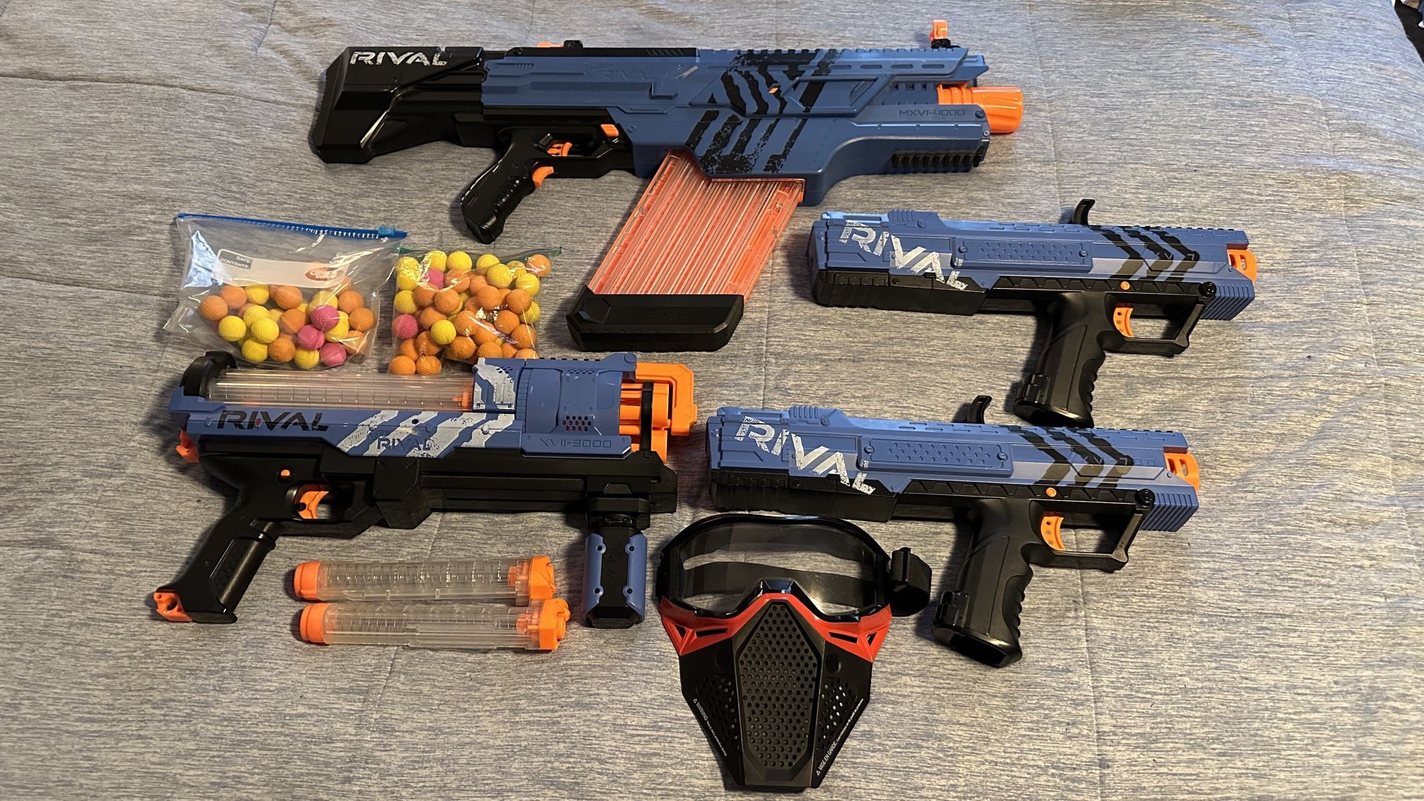 Nerf rival guns with balls and mask