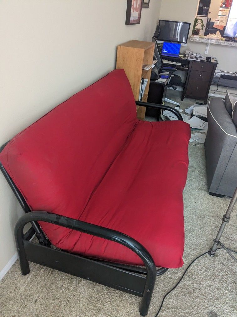 Futon Red Cushion Black Frame