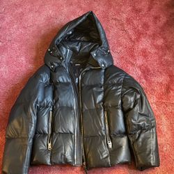 Mackage Mikko Men's Black Hooded Leather Down Parka  Jacket Size 36