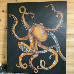 Handsome Big Blue Ring Octopus Original Painting