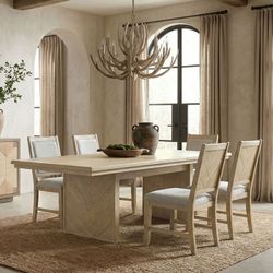RUSTIC MODERN NATURAL FINISH 7 PIECE DINING TABLE SET SIDE CHAIRS LEAF COMEDOR