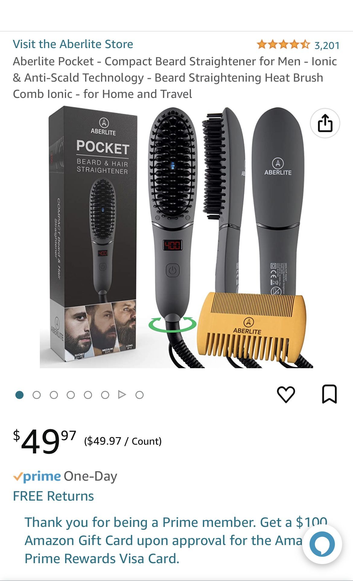  Aberlite Pocket - Compact Beard Straightener for Men - Ionic & Anti-Scald Technology - Beard Straightening Heat Brush Comb Ionic - for Home and Trave