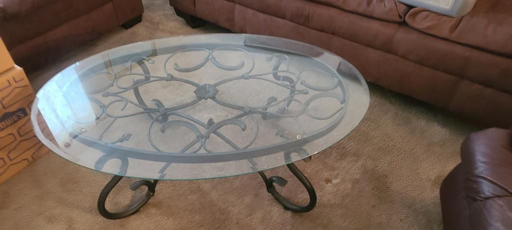 Glass and Wrought Iron Coffee Table & 2 End Tables