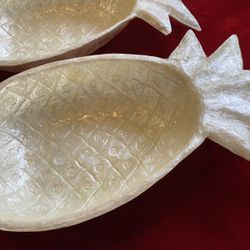 VINTAGE Large Capiz Shell PINEAPPLE SHAPED Bowls Serving Dishes PAIR
