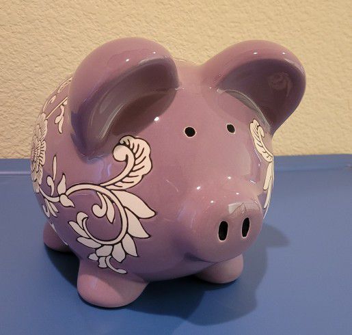 Purple Floral Piggy Bank