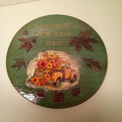 Hand Crafted Autumn Antique Golden Yellow Fall Florals 8" Round Glass Trivet