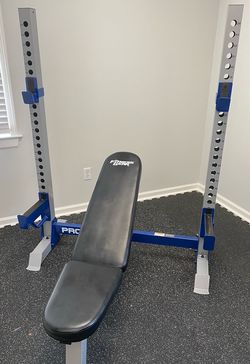 Bench/Squat Rack Combo with 355lbs, Barbell, and Curl Bar