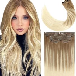 Lacer Clip in Hair Extensions Human Hair 22 Inch 16Clips - New 