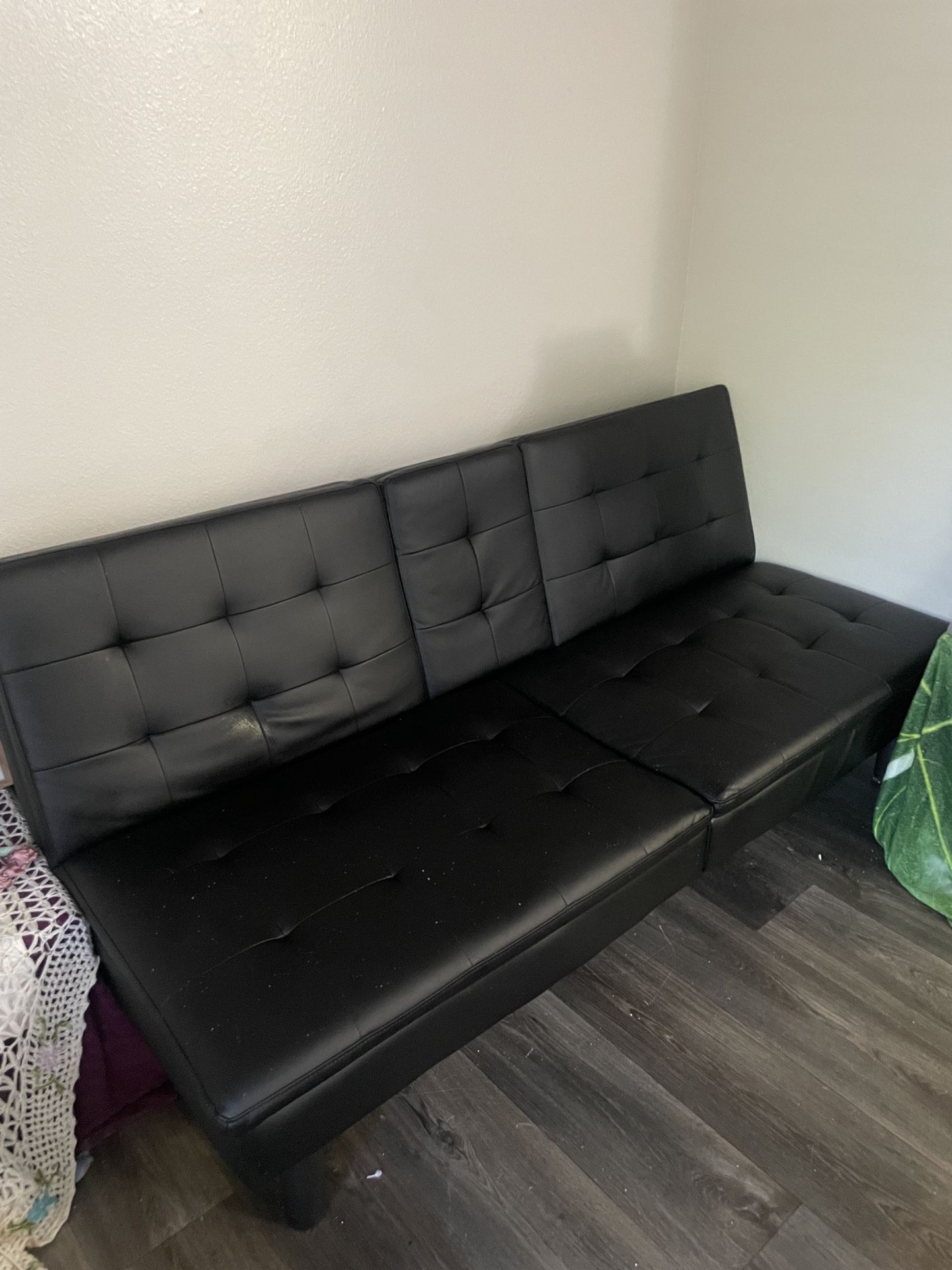 Black Faux Leather Futon