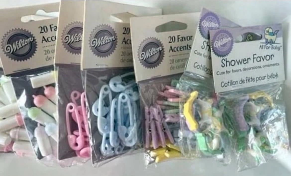 112 WILTON Baby Shower Favors Accents Gifts - bottles clothes pins rocking horse