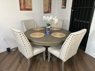 Round Light Wood Dining Table 5pc