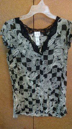 Emma Jones Black & White Sheer Top Sz 10 Med $7