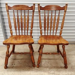 Vintage Solid Wooden Chairs - Pair