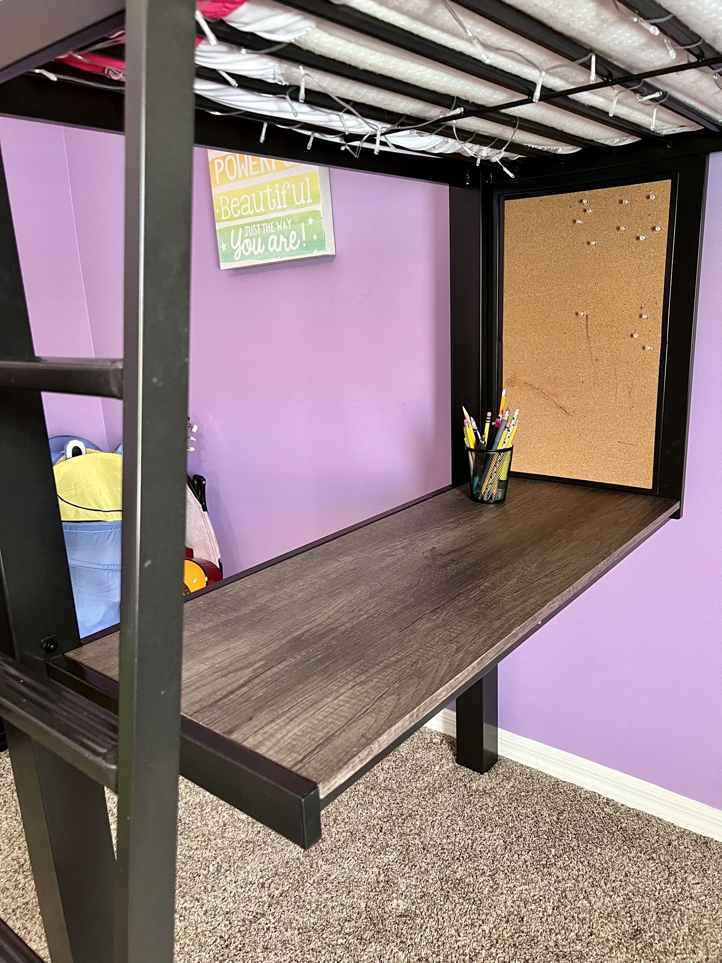 Kids Teen Black Loft Bed Desk