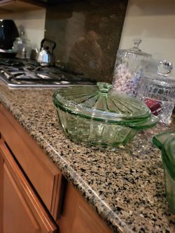 Casserole dishes, glass, green, perfect, never been used the set of two eighty dollars