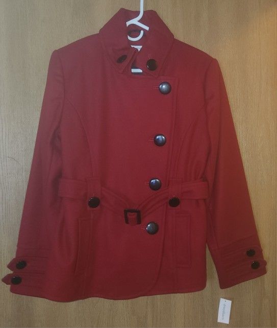 Ladies Red Pea Coat
