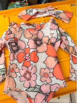 Baby Floral Long Sleeve One-Piece Swimsuit with Headband