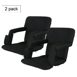 Set of 2 Portable Stadium Seat for Bleachers and Bench 6-Reclining Adjustable Positions Foldable Chair Padded Cushion with Armrest Water Resistant Ant