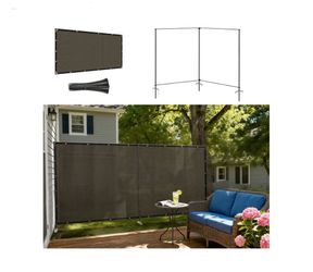 4072: Outdoor Privacy Fence Screen, 6'x12' Freestanding Privacy Fencing Set with Iron Poles and Ground Spikes, UV Resistant Mesh Cover Garden Pet Fenc