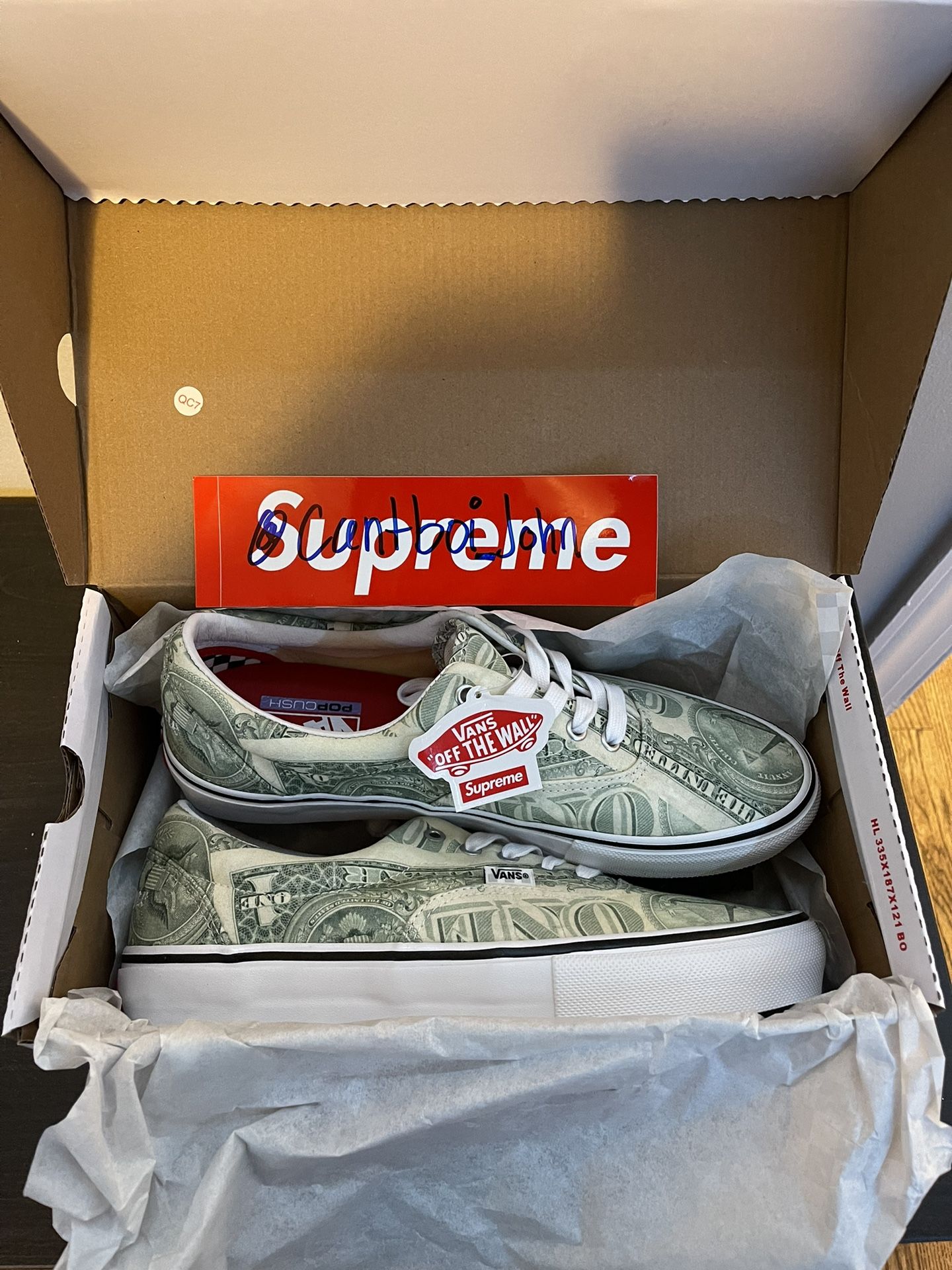 Authentic Supreme Dollar Bill Vans Men’s Sz11