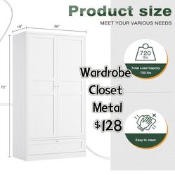 😀 72”H Letaya Wardrobe Closet,Clothing Storage Cabinet with Storage Drawer, Metal Storage Cabinet with Adjustable Shelves and Hanging Rod,Bedroom Arm