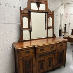 Antique Spanish or Victorian Sideboard / Buffet with Mirror.