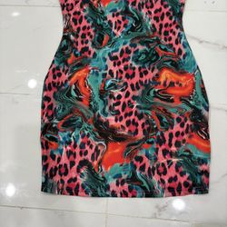 New Stylish Pink and Green Patterned Dress