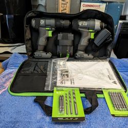 Brand New Two Drill Impact Drill Set With Battery Charger Bag And Drill Bit Kit With Lifetime Warranty