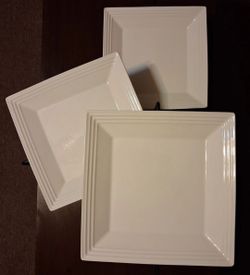 Set of 3 White Square Ceramic Dinner Display Plates