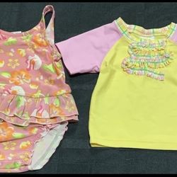 Childrens Place toddler girl Size 12 Month Swimsuit With Diaper Area Snaps And Absorba Rash Guard