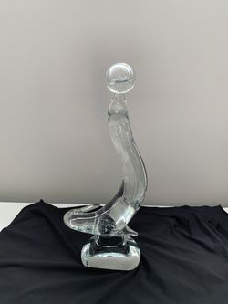 Tall Clear Glass Seal With Ball