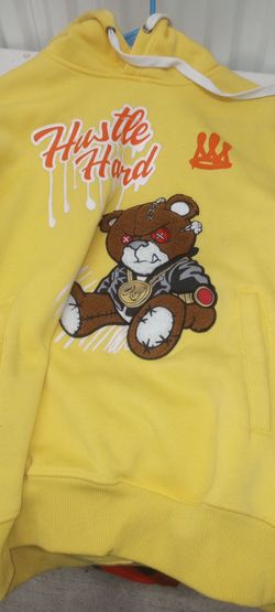 Hustle Hard Graphic Pullover Hoodie Yellow