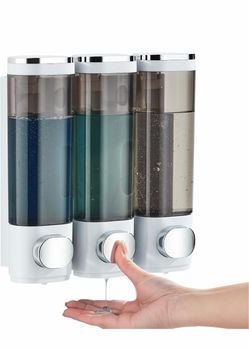 Shower Soap Dispenser No Drill 3 Chamber*300ML,White Shampoo and Conditioner Dispenser Wall Mounted,Shampoo Body Wash Conditioner for Bathroom Large C