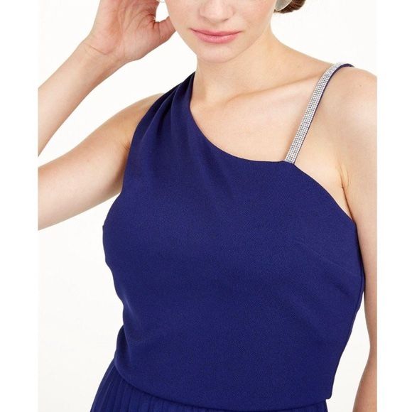 BCX Women Asymmetrical Strap Dress Royal Blue Color Rhinestone Strap Size L New Condition no Tag