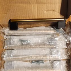  6 Brushed Gold Handles W Black Base For Cabinets and Drawer
