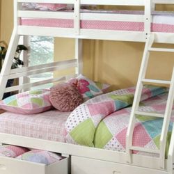 BUNK BED Twin Over Full White Free Drawers Free Mattress