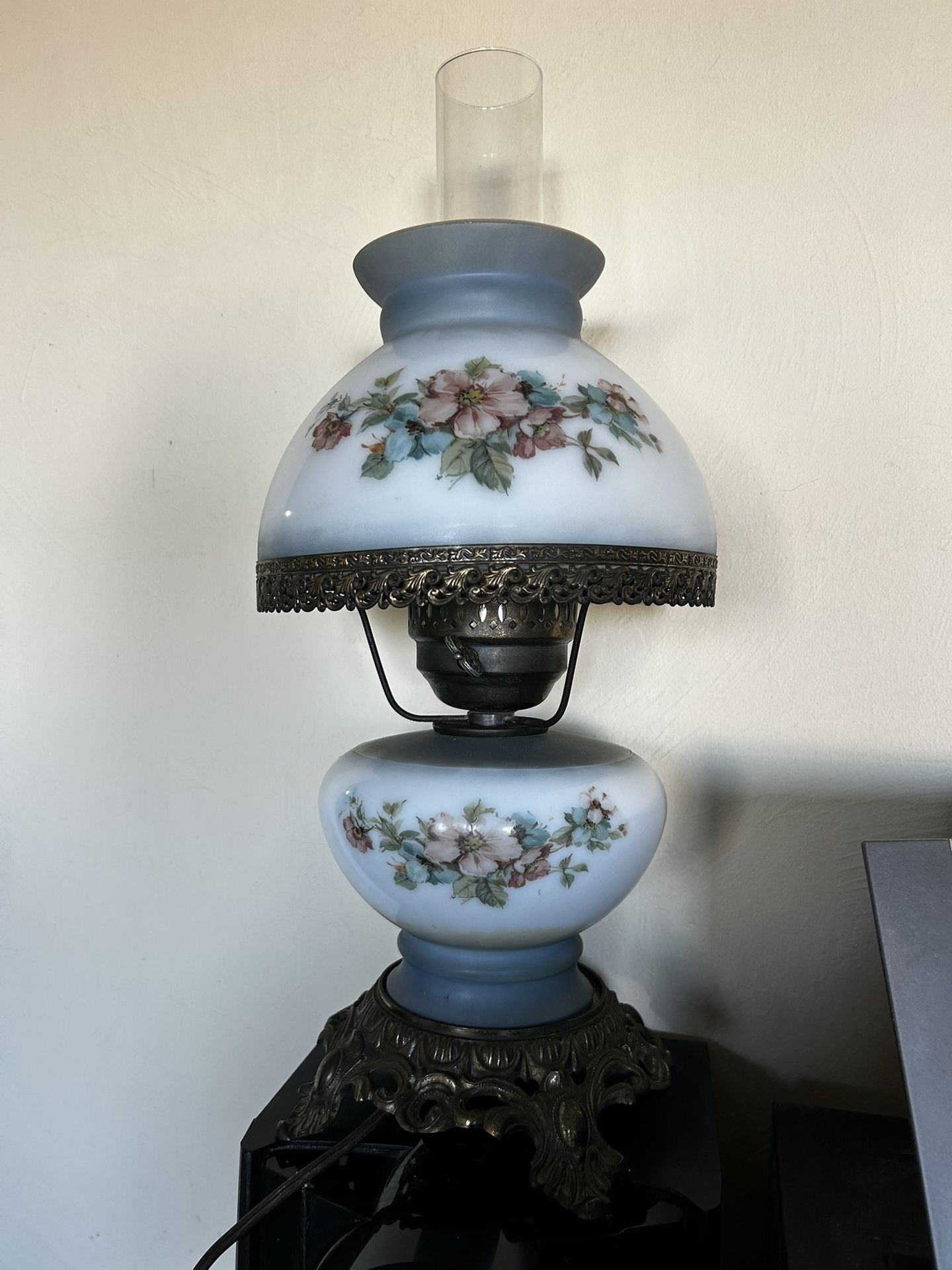Antique White And Blue Floral Hurricane Lamp Make Offer