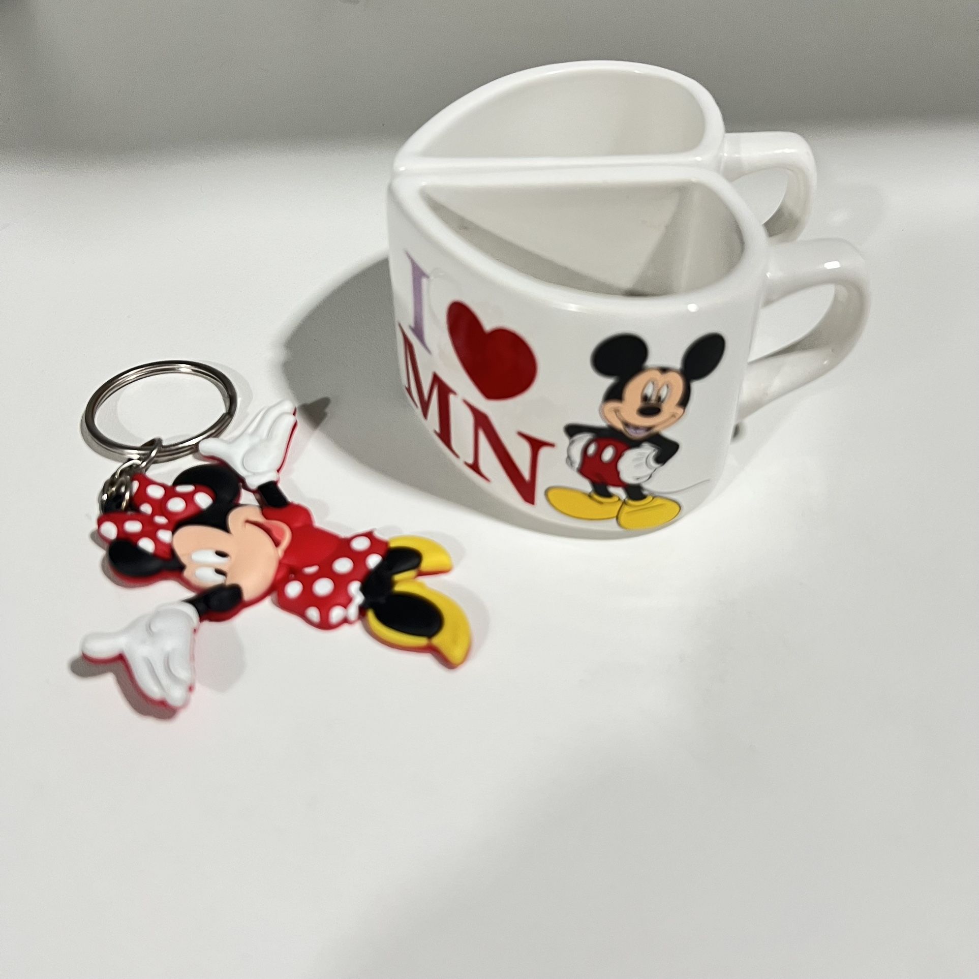 Disney Mickey Minnie Mouse small Mugs 2 pieces & keychain