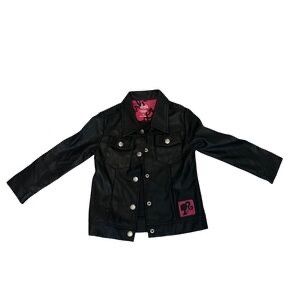 4T Kids Barbie Faux Black Leather Jacket Pink Logo