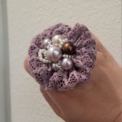 Purple Lace Faux Pearl Beaded Ring.